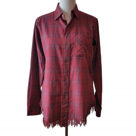 Current Elliott Womens Red Metallic Gold Plaid Prep School Fringe L/S Top 1 (S) - Picture 1 of 7